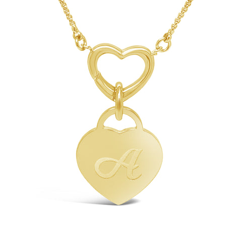 Initial heart necklace hanging from open heart - charmulet-2020