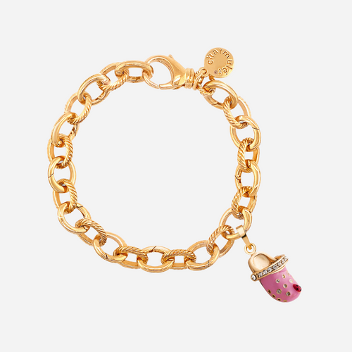 14k Gold Plated Adjustable Charm Bracelet with Pink Croc - charmulet-2020