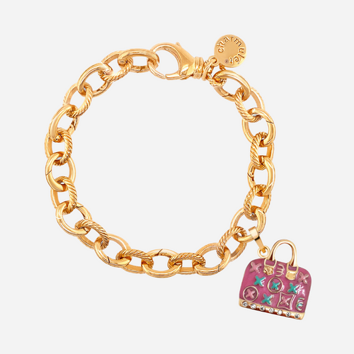 14k Gold Plated Adjustable Charm Bracelet with Pink Bag - charmulet-2020