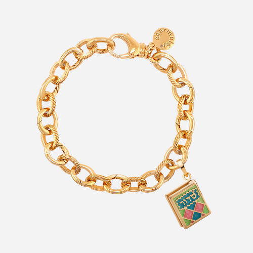 14k Gold Plated Adjustable Charm Bracelet with Small Book - charmulet-2020