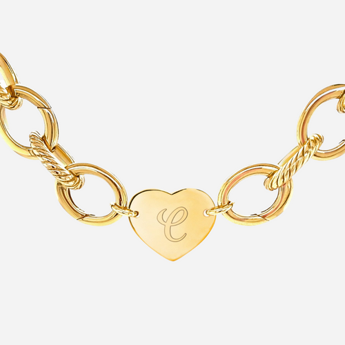 14K Gold Plated Adjustable Charm Bracelet With Center Initial Heart - charmulet-2020