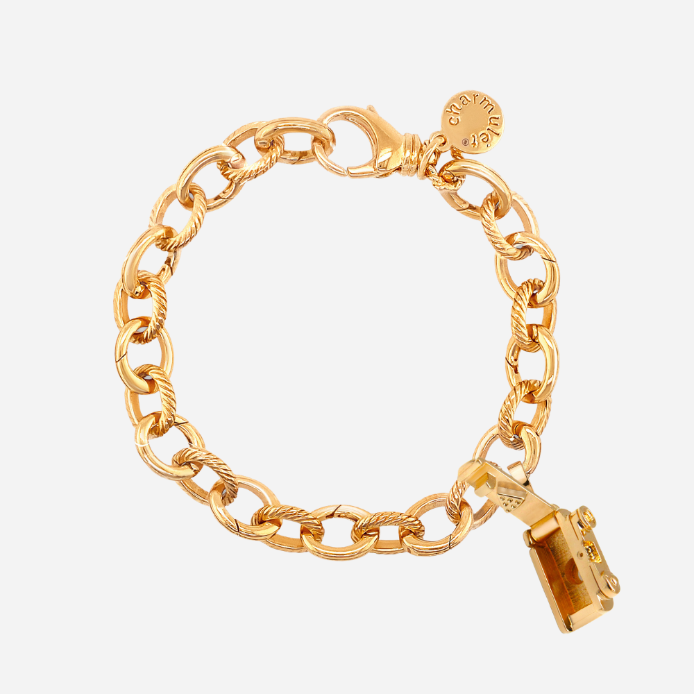 14k Gold Plated Adjustable Charm Bracelet with Camera