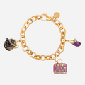 Charm Bracelet 14k Gold Plated With 4 Charms (Black Teapot, Purple Shoes, Pink Bag) - charmulet-2020