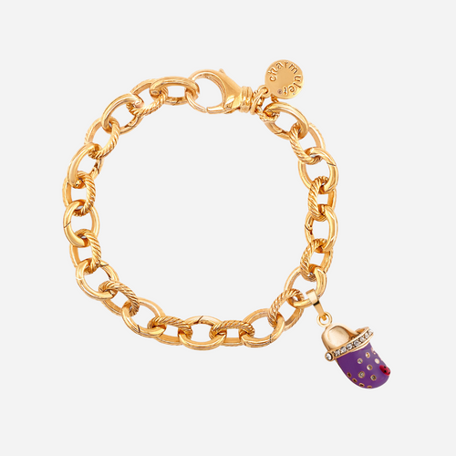14k Gold Plated Adjustable Charm Bracelet with Purple Croc - charmulet-2020