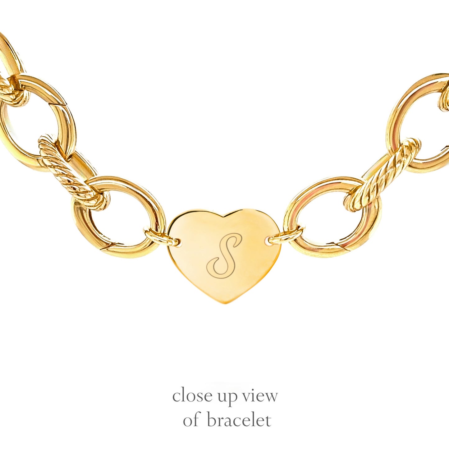 14K Gold Plated Adjustable Charm Bracelet With Center Initial Heart - charmulet-2020