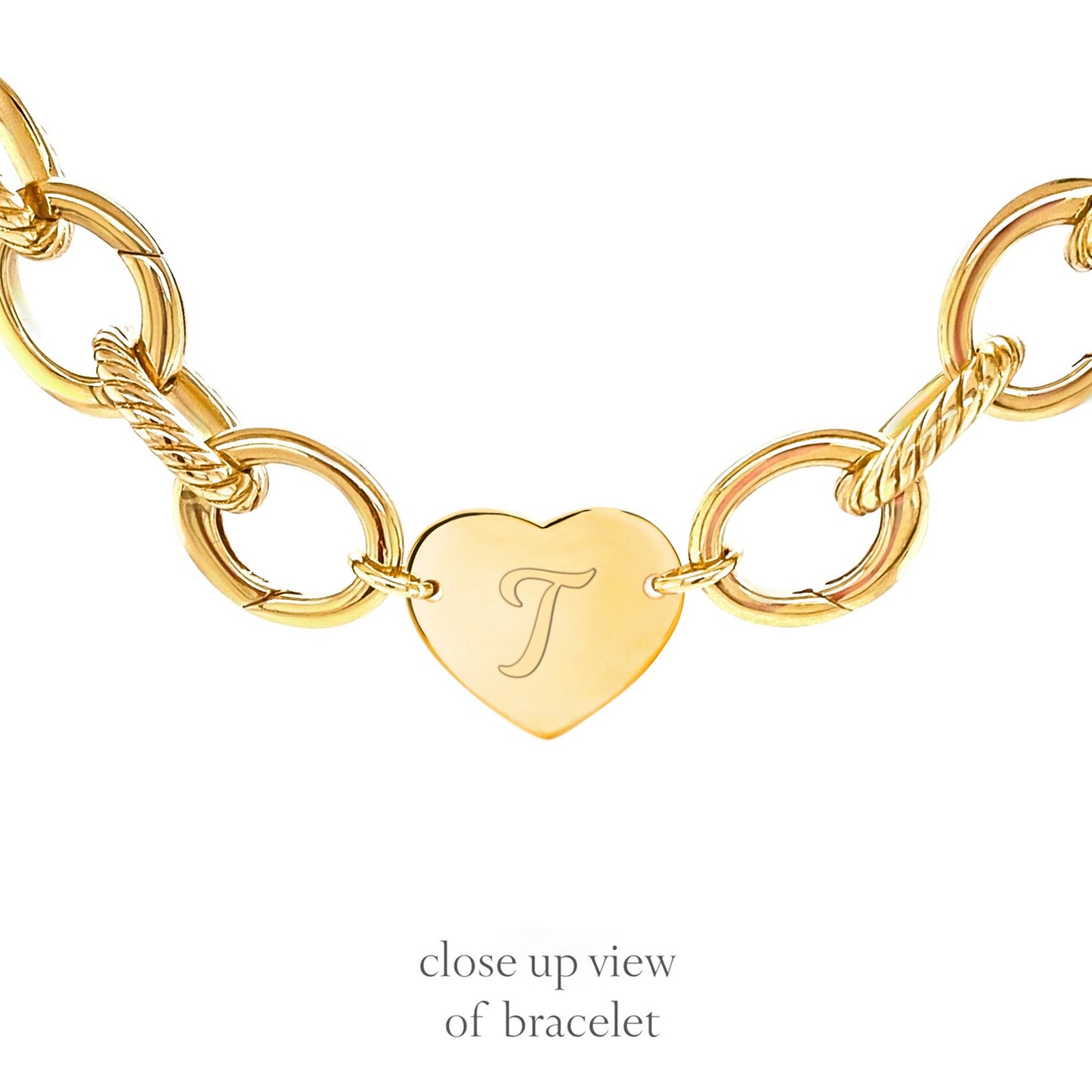 14K Gold Plated Adjustable Charm Bracelet With Center Initial Heart - charmulet-2020