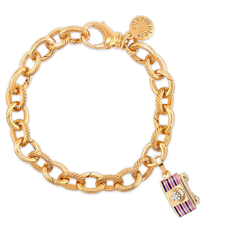 14k Gold Plated Adjustable Charm Bracelet with Violet Camera - charmulet-2020